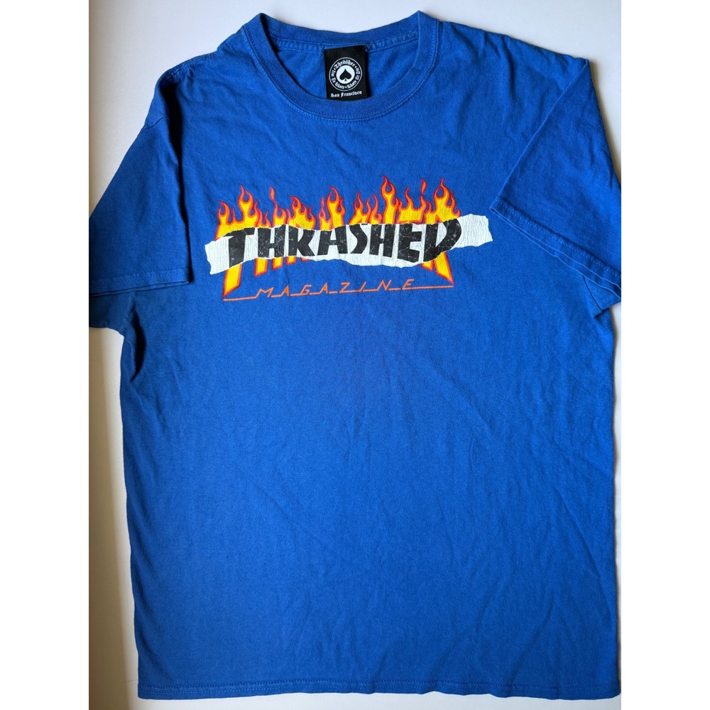 Thrasher‎ Magazine T Shirt Flame Logo Graphic Blue Medium Skate Tee